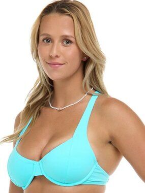 BNWT Eidon Solid Maya D Cup Plunge Bikini Top, Cloud,